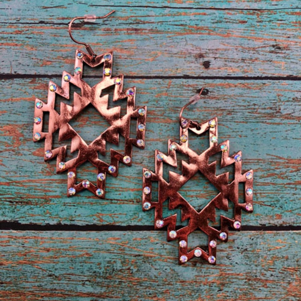 NEW Western Copper Native Earrings W/ Rhinestones